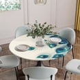 thumbnail image 5 of Peacock Feather Round Tablecloth for 45-54 Inch Tables,Fitted Table Cover with Elastic Edge,Teal Ethnic Rustic Farmhouse Elegant Waterproof Outdoor Table Cloth Protector for Patio Garden Dinner, 5 of 9