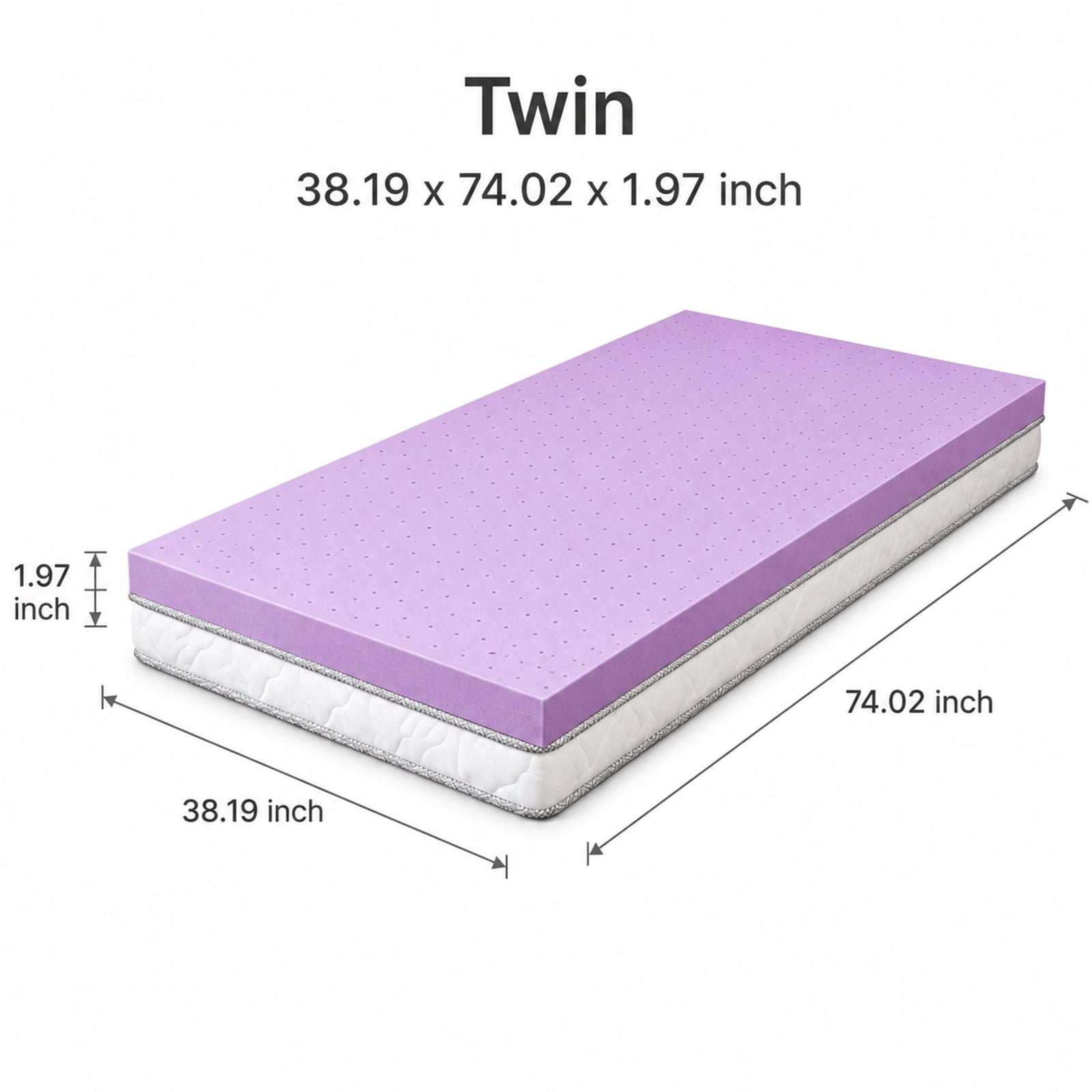 Alvantor 2 Inch Gel Memory Foam Mattress Topper, Ventilated Soft Pressure Relieve Mattress Pad, Breathable Bed Topper, Home Essential, Suitable for All Ages, Purple