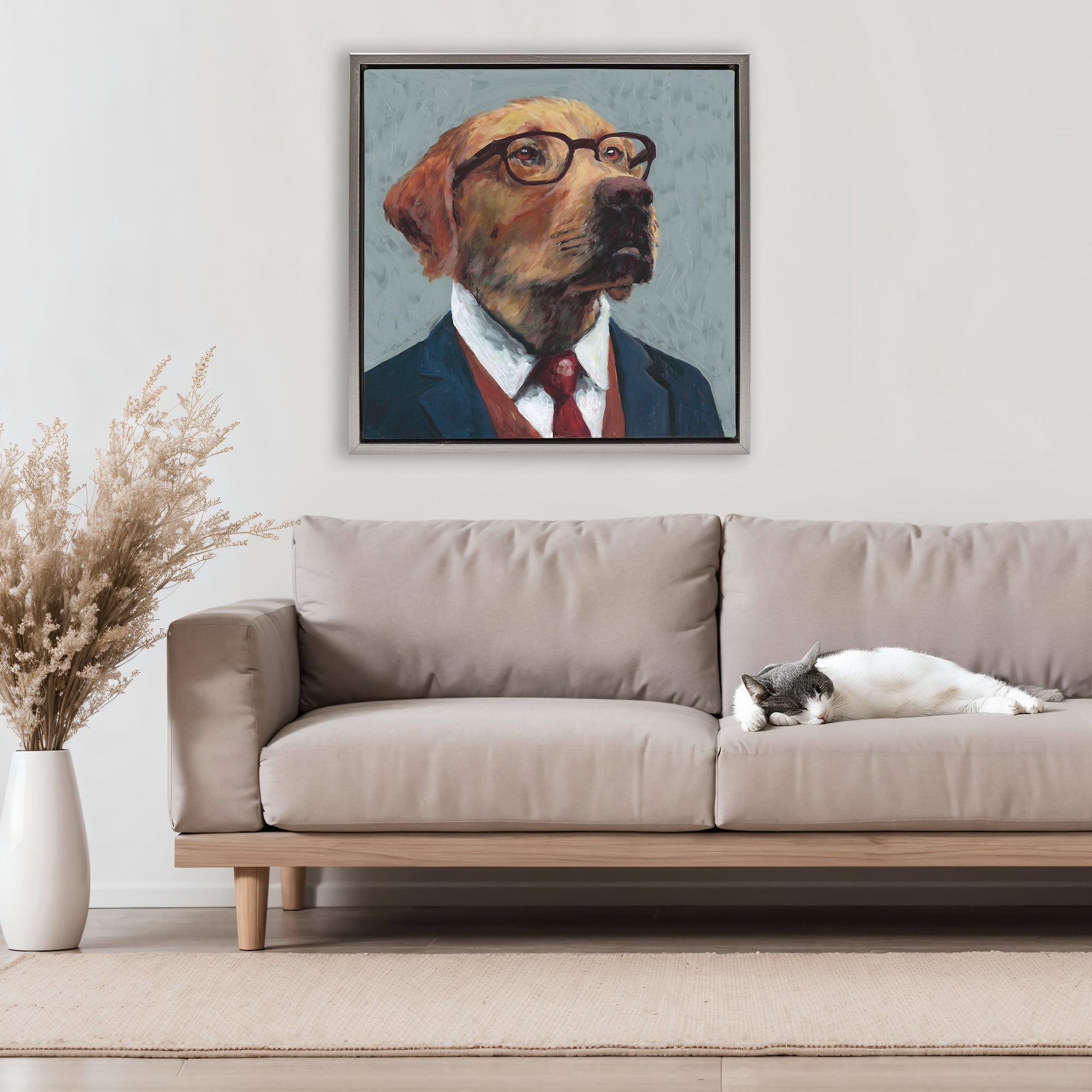 Stupell Industries Bark Kent Portrait Gray Framed Floater Canvas Wall Art, design by Studio Bautista