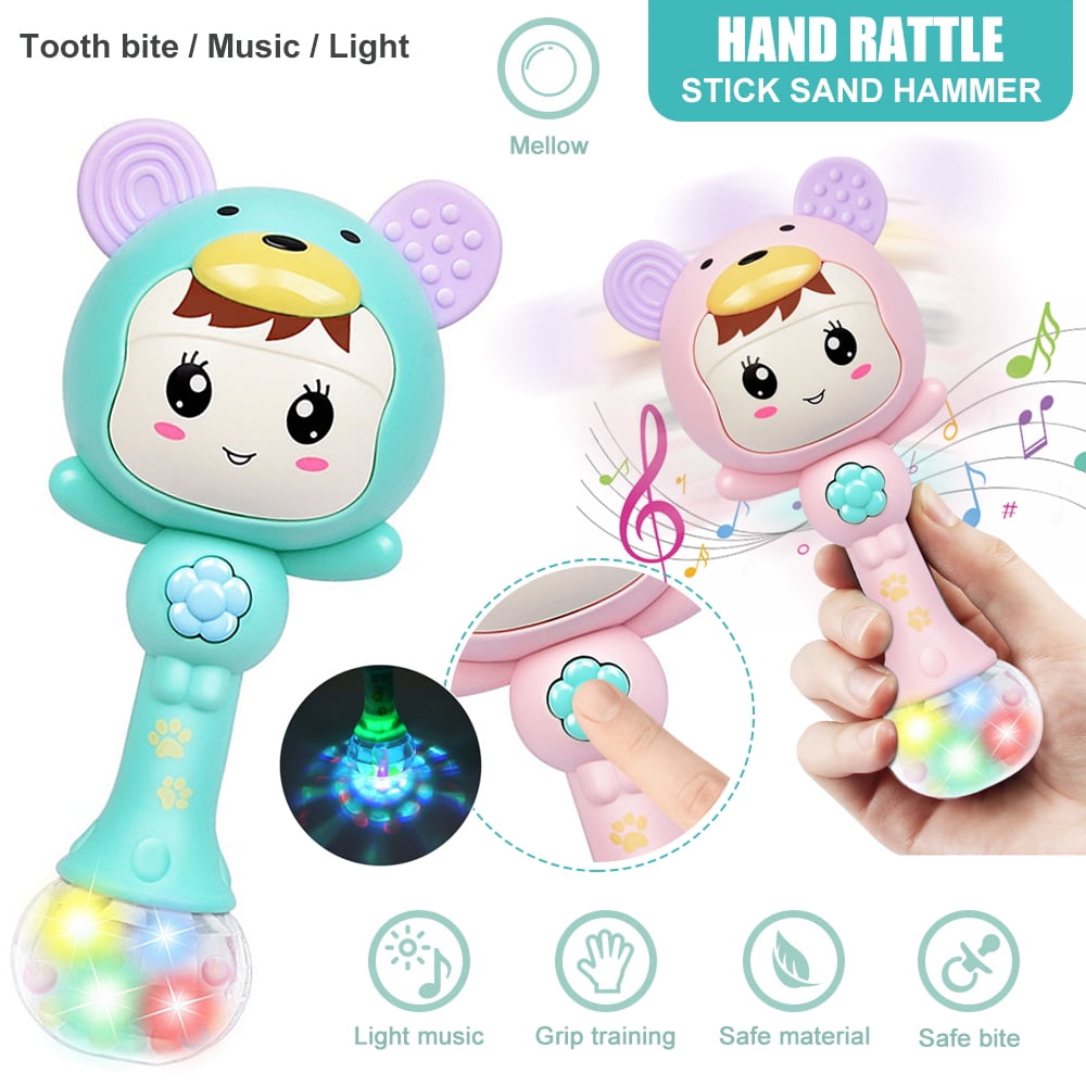 OUSITAID Baby Rattle Toys, Infant Shaker, Teether, Electronic Rattle Shaker with Light and Musical Toy Set, Early Educational Gifts for 0-12 Months Newborn Baby, Pink