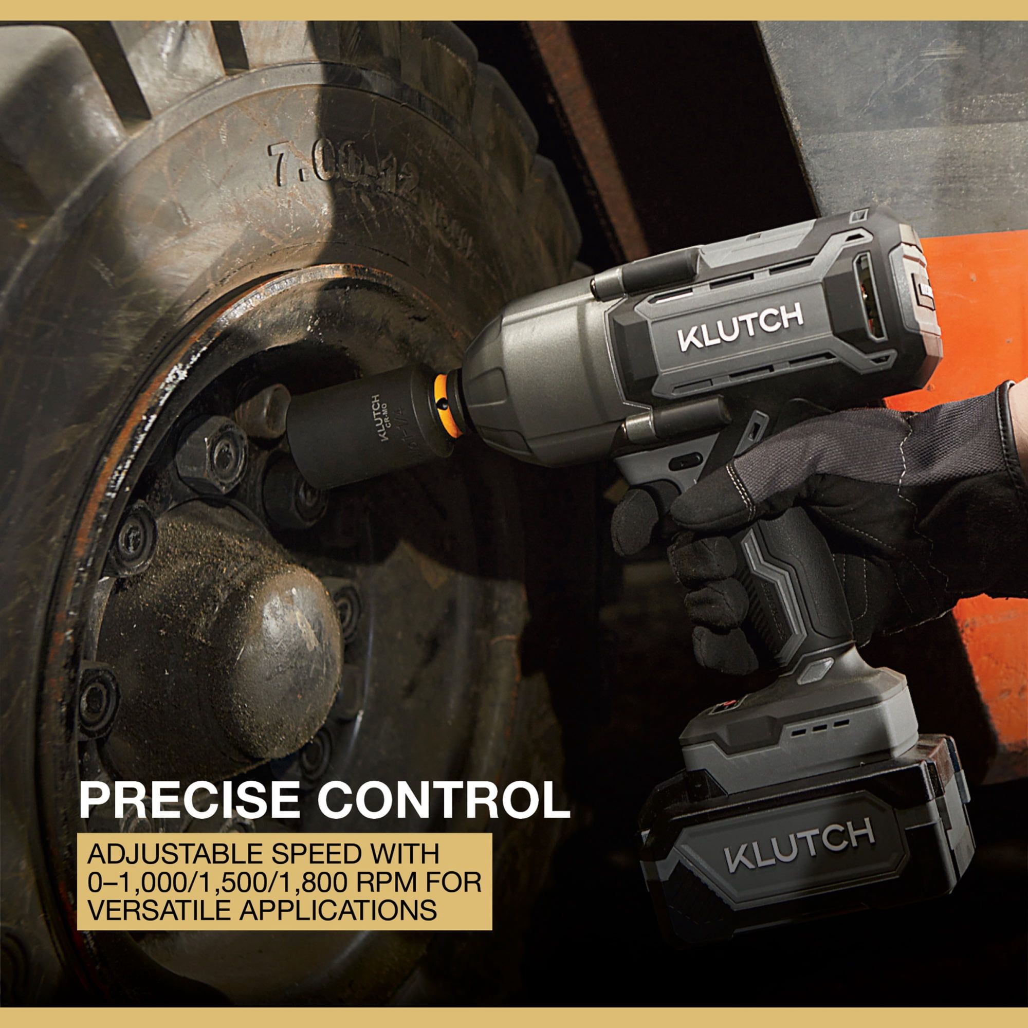 Klutch 1/2in. High-Torque Impact Wrench, KLiQ 20V, 1000 Ft./Lbs. Breakaway Torque, Brushless, Cordless, Bare Tool