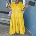 thumbnail image 4 of PEASKJP Women Summer Dresses Summer Loose Flutter Sleeves Lace Ruffle Maxi Dress Midi Dress Yellow XL, 4 of 5