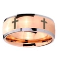 thumbnail image 2 of Tungsten Crosses 8mm Shinny Rose Gold Two Tone Dome Men Ring, 2 of 2