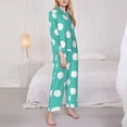 thumbnail image 3 of Salouo Teal Turquoise And White Polka Dot Pattern Women's Pajamas Set Long Sleeve Button Down Sleepwear Soft Pj Lounge Sets for women 2 Piece Pjs Set with Long Pants-XX-Large, 3 of 7