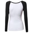 thumbnail image 2 of FashionOutfit Women's Color Contrast Scoop neck long Sleeve Baseball Tee, 2 of 3
