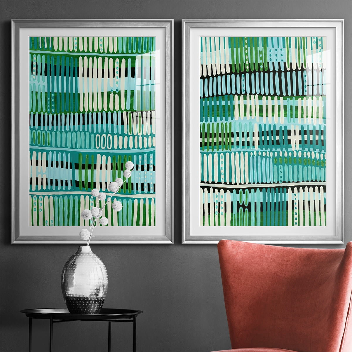 Wexford Home Teal Pattern I Premium Framed Print, 18.5" x 24.5" - Ready to Hang, Silver (Set of 2)