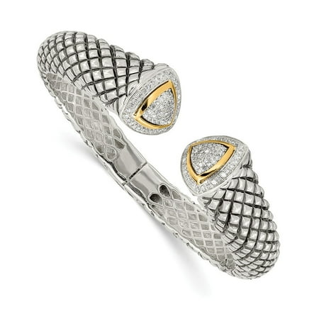 Roy Rose Jewelry Shey Couture Collection Sterling Silver with 14K Yellow Gold 1/2-Carat Diamond Hinged Cuff Bracelet 7.5'' Length