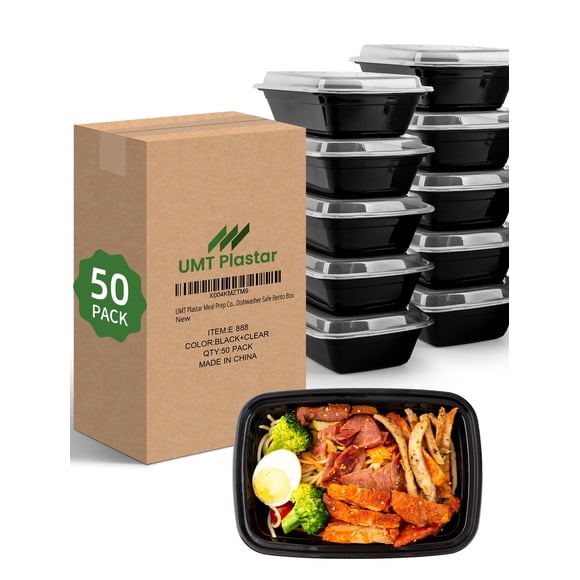 UMT Plastar Contenants de Préparation de Repas 50 Pack 32 oz 1 Compartiment Contenants Alimentaires avec Couvercles Micro-Ondables Congélateur Lavable au Lave-Vaisselle Boîte Bento