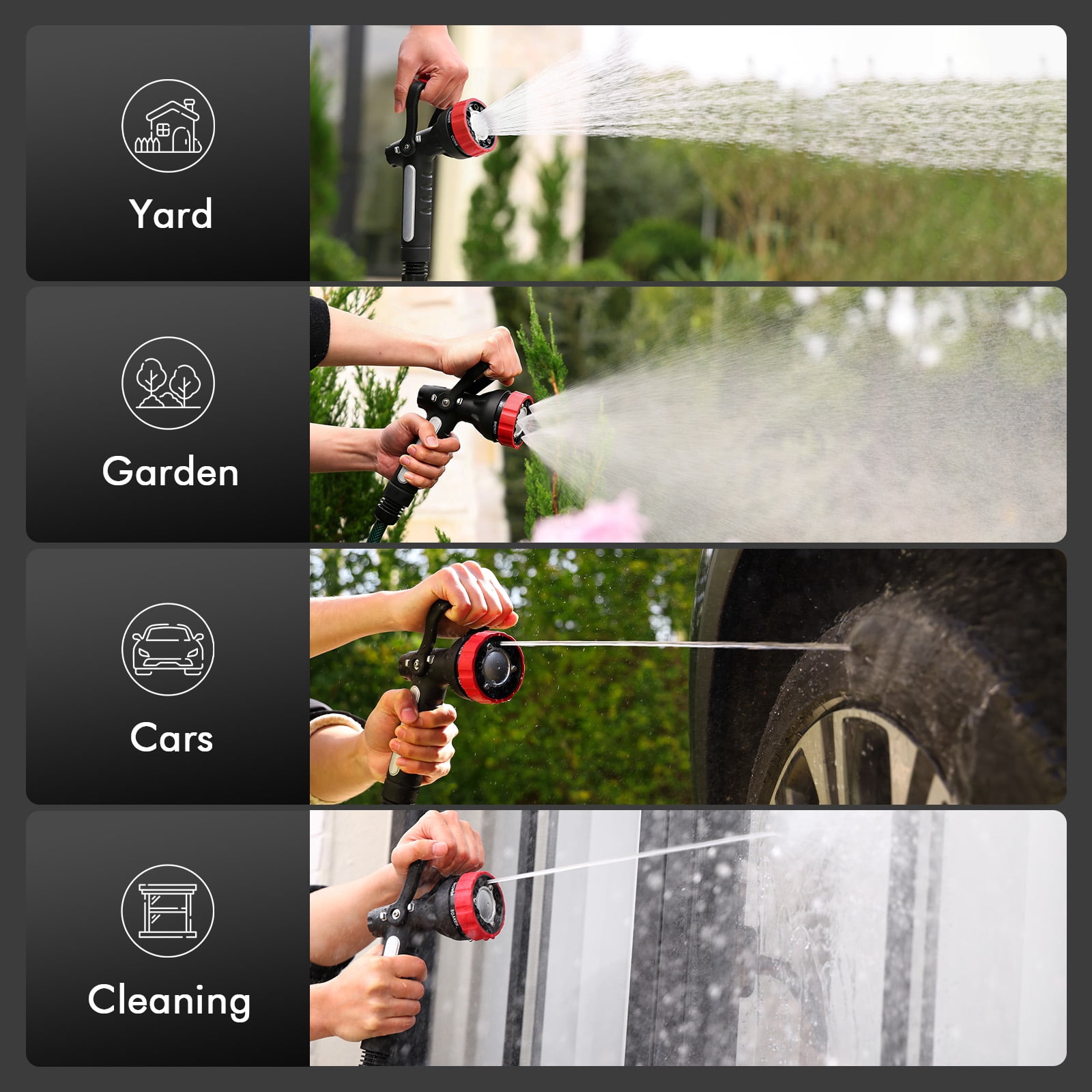 Restmo Heavy Duty Garden Hose Nozzle, High Pressure Fireman Style Nozzle with Lever Handle and Slip Ergonomic Grip, 6 Adjustable Spray Patterns for Watering Lawn and Garden, Washing Car & Cleaning