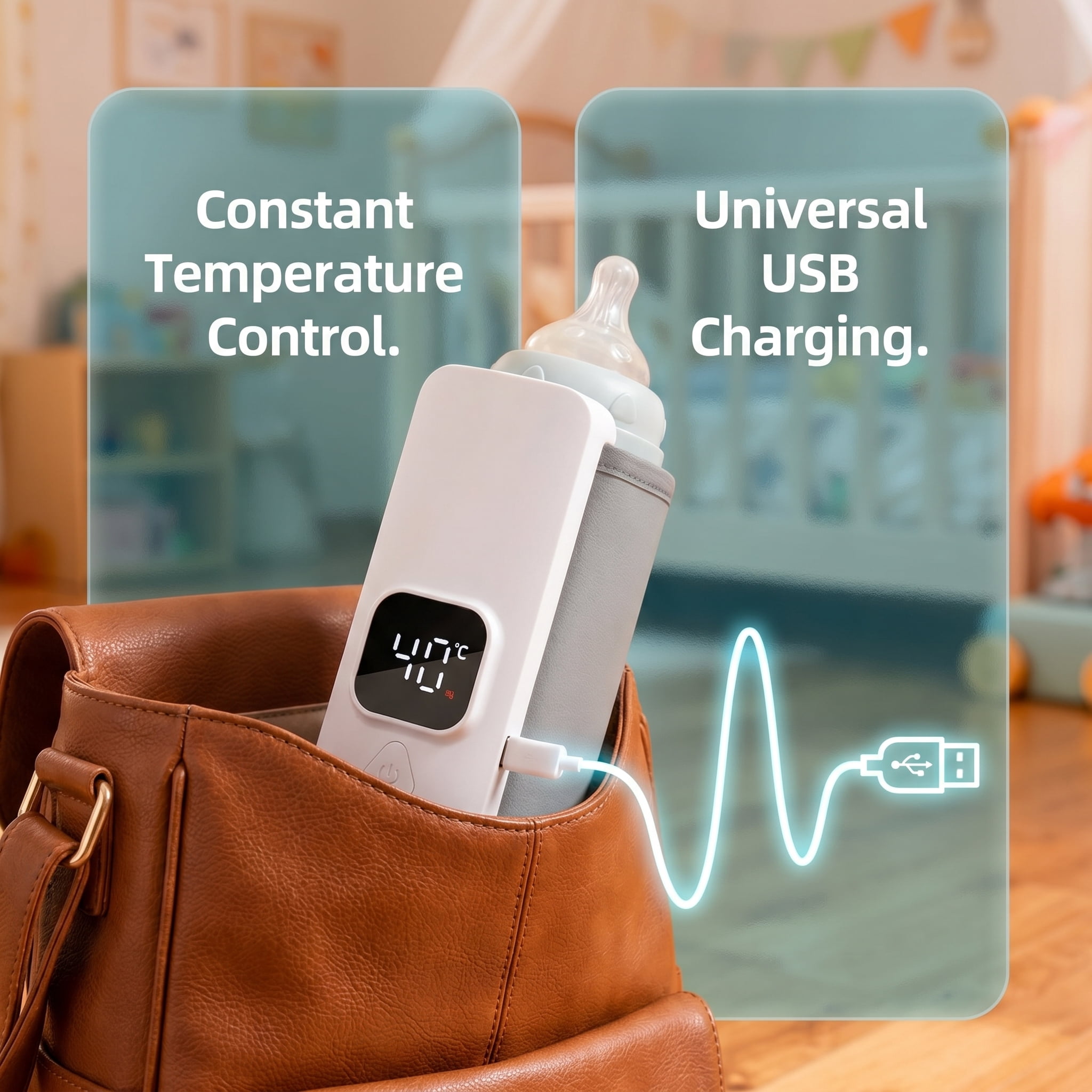 Portable Baby Bottle Warmer with USB Charging, Universal Fit Travel Milk Heat Keeper, Constant Temperature Breast Milk & Formula Heater for On-the-Go Feeding, Diaper Bag Essential