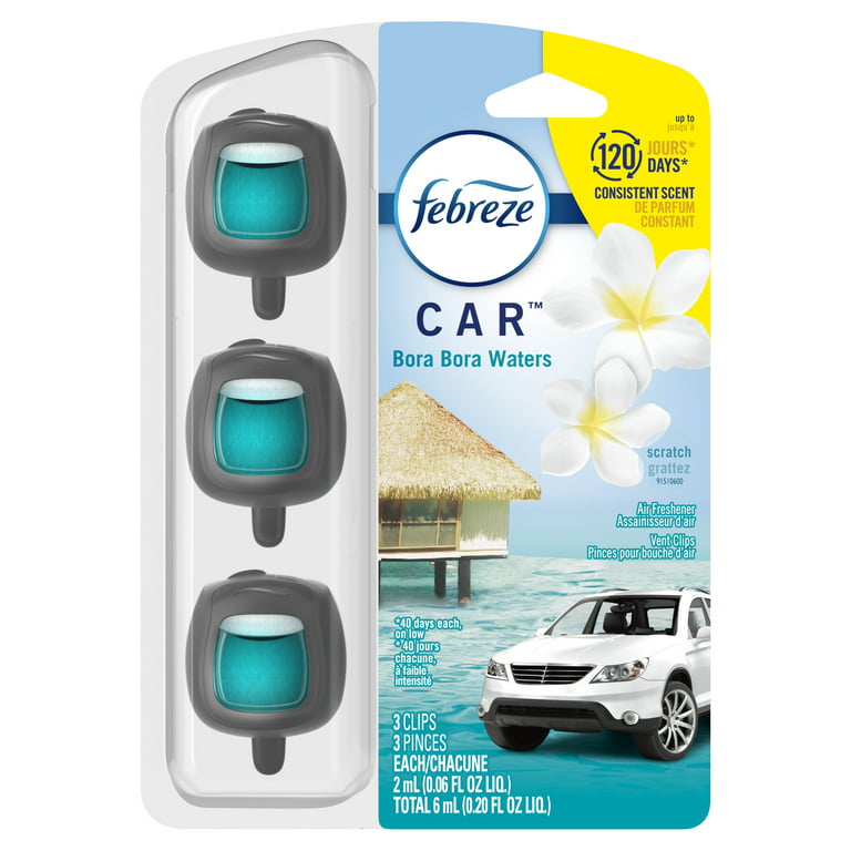 Febreze Car Air Freshener Car Vent Clip Bora Bora Scent, .06 oz., 3 Ct. and  Storage Case
