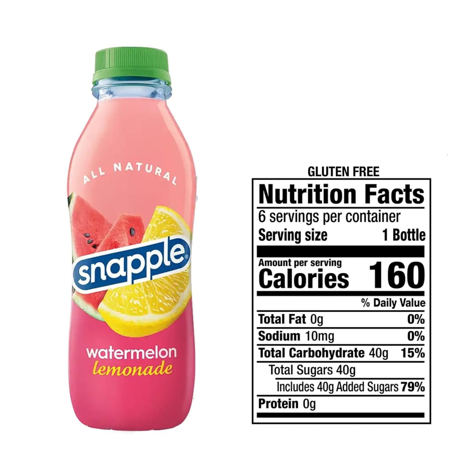 Snapple Watermelon Lemonade All-Natural Fruit Juice Drink, Gluten-Free, Refreshing Beverage, Made from Premium Ingredients, 16 fl oz Plastic Bottles, 12-Pack