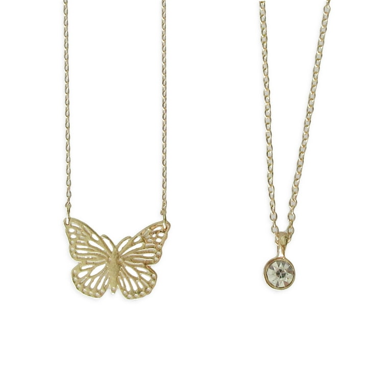 Time and Tru Women's Gold Tone Butterfly and Pendant Necklace Set