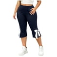 thumbnail image 4 of Cutuoiiu Plus Size Versatile Knee Length Leggings, Solid Color Pull On Yoga Capri Pants with Contrast Bow Hem Detail, Multi Sizes L to 5XL for Outdoor Casual Activities, 4 of 10