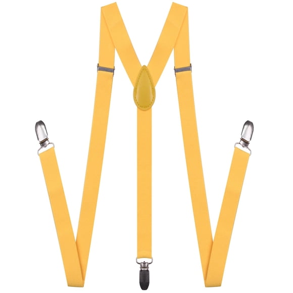 GUCHOL Suspenders for Mens with Strong Metal Clips Adjustable Elastic Y Style Leather Heavy Pants Suspender for Wedding&Party (Golden Yellow)