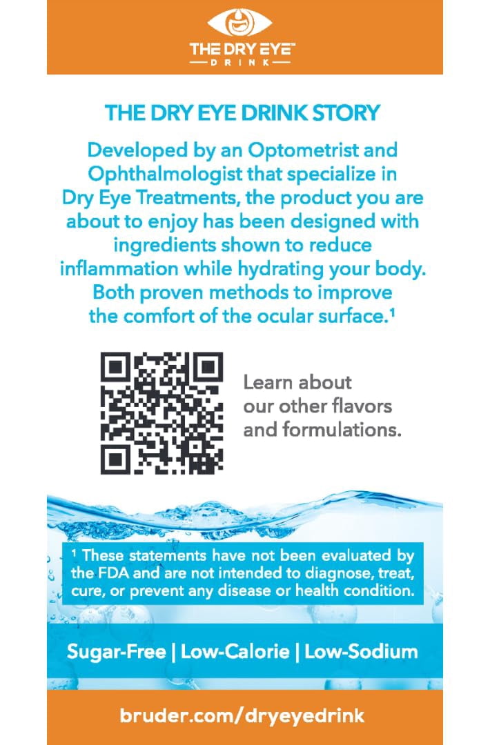 The Dry Eye Drink Orange Flavor l Ultimate Hydration for Dry Eyes l Sugar-Free Electrolyte Powder Packets l Blended with Vitamins, Green Tea, Turmeric, Taurine, and DHA l 5g x 20 Packets