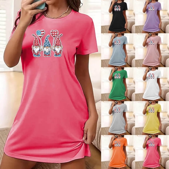 YHAJDS Sleep Shirts For Women Print Round Neck Short Sleeve Sleep Tee Short Nightshirt