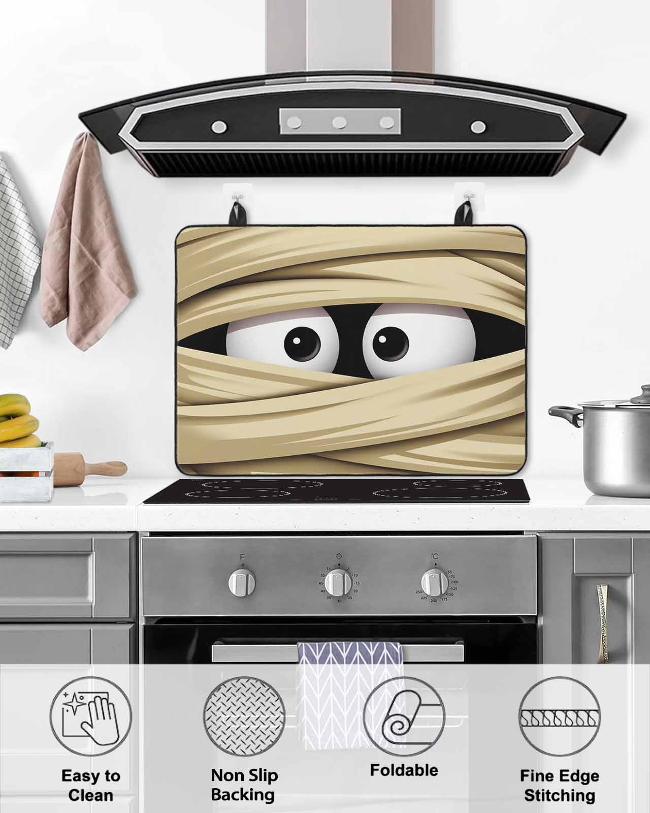 Large Induction Cooktop Protector Mat Halloween Stove Top Covers for Electric Stove, Funny Cartoon Horror Spooky Eyes in Bandage Decorative Stove Burner Cover Mats, Glass Top Stove Cover