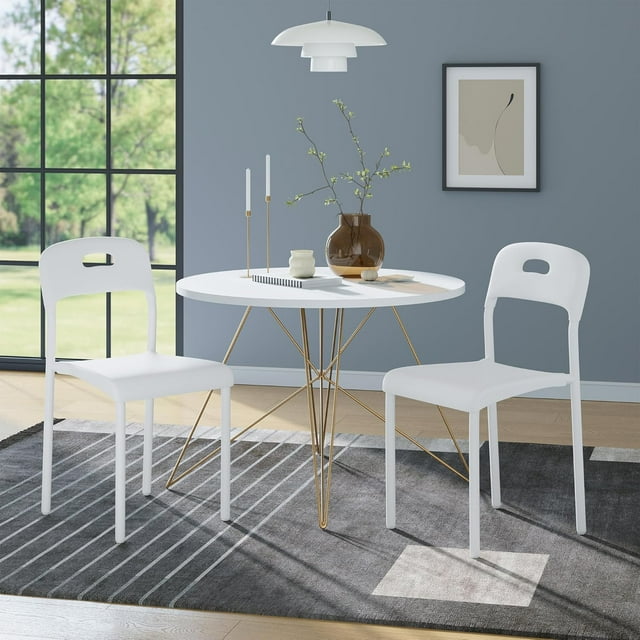 Dining Chairs Set of 2, Stackable Modern Kitchen Chairs, Plastic Dining Room Chair with Metal Legs, Easy Assembly, Waterproof & Stain-Resistant, Suitable for Indoor and Outdoor, White