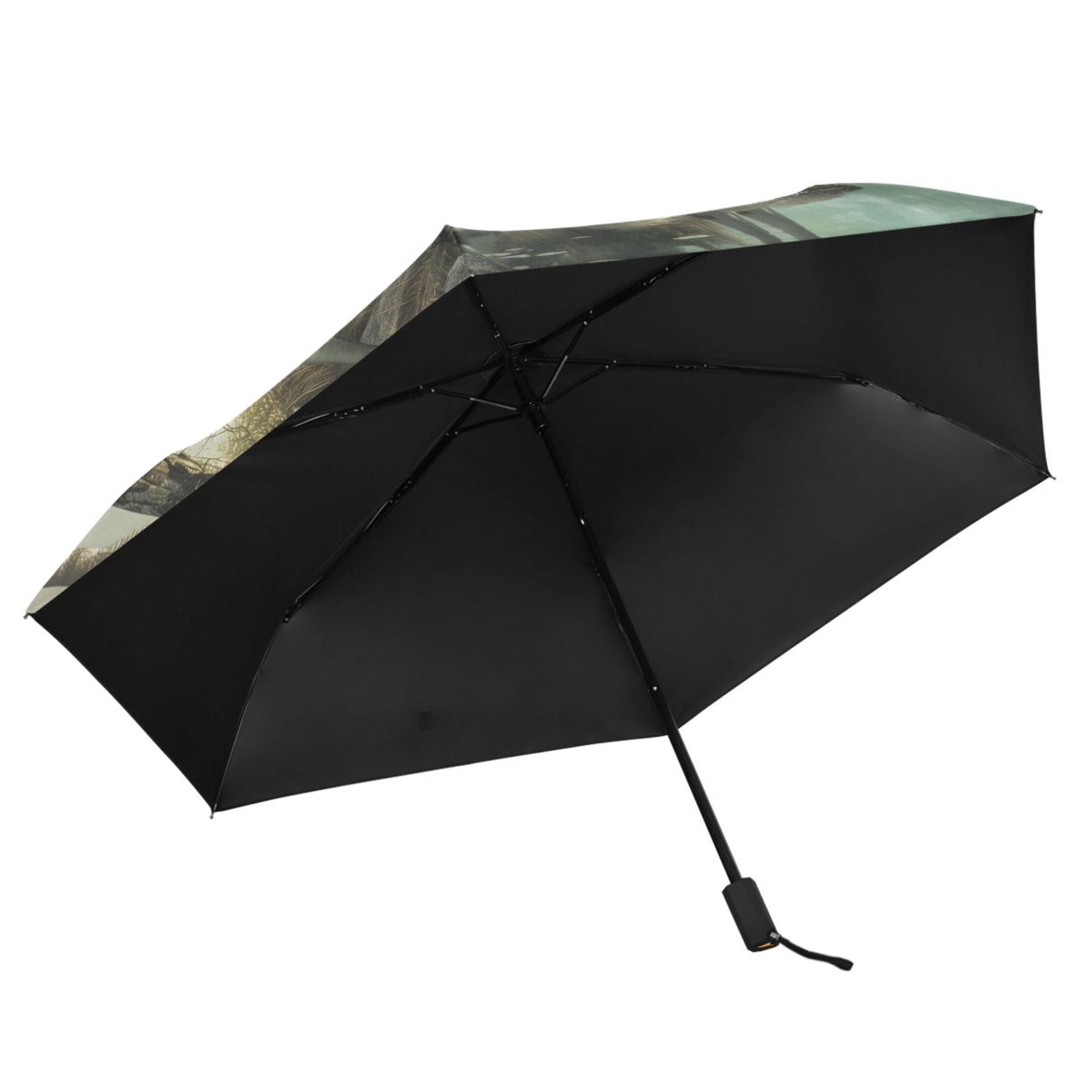 Compact Sun Umbrella Windproof Travel Umbrellas for Rain Strong Portable UV Protection Moose on Misty Lake