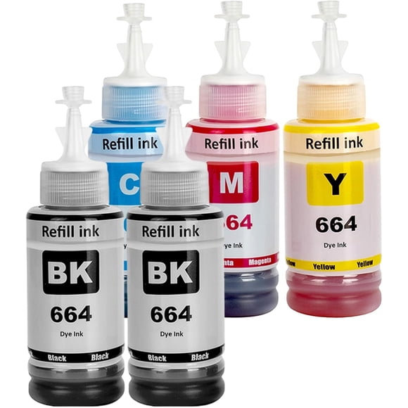 czcpp-664 T664 Ink Refill Bottles Work with ET-2650 ET-2500 ET-2550 ET-2600 ET-4500 ET-14000 L100 L110 L120 L200 L210 L300 L350 L355 L550 L555 Printer(5-Pack)