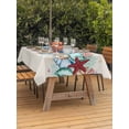 thumbnail image 2 of Outdoor Tablecloth with Umbrella Hole and Zipper, Summer Starfish Rectangle Table Cloth 60x102 Inch Waterproof Tablecloth, Blue Conch Coral Ocean Retro Beige Picnic Table Cover for Patio Camping, 2 of 7