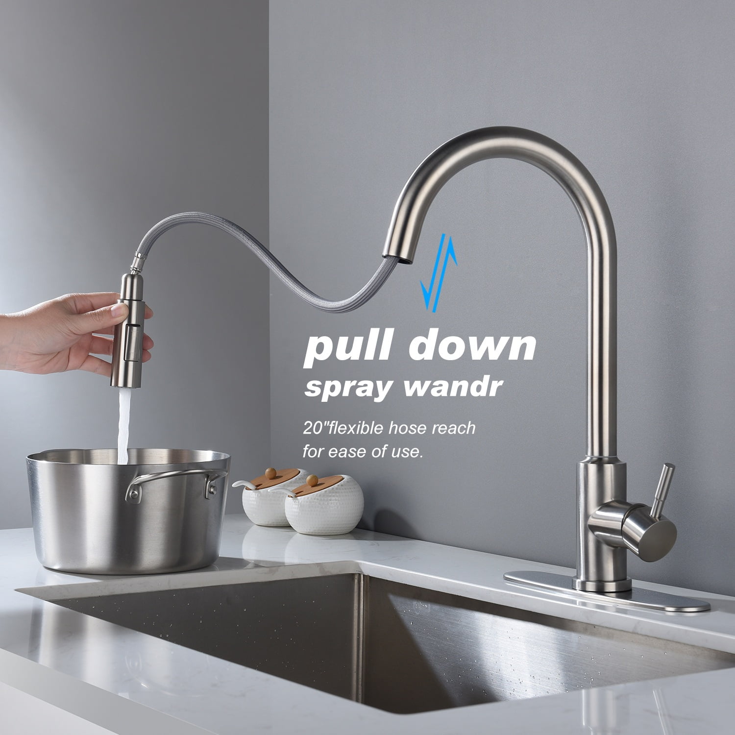 Izzovium Touch Kitchen Faucet with Pull Down Sprayer, Brushed Nickel Stainless Steel Single Lever High Arc 360° Rotating Faucet, Touch Control for Hands-Free Operation