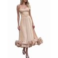 thumbnail image 2 of Womens Fashion Spaghetti Strap Flowy A-Line Dress with 3D Floral Appliques Party Maxi Gown S, 2 of 7