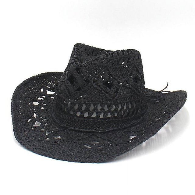 Yjmei Outdoor - Sombreros de vaquero occidentales para hombre y mujer, sombrero de paja tejido a mano, transpirable, color negro