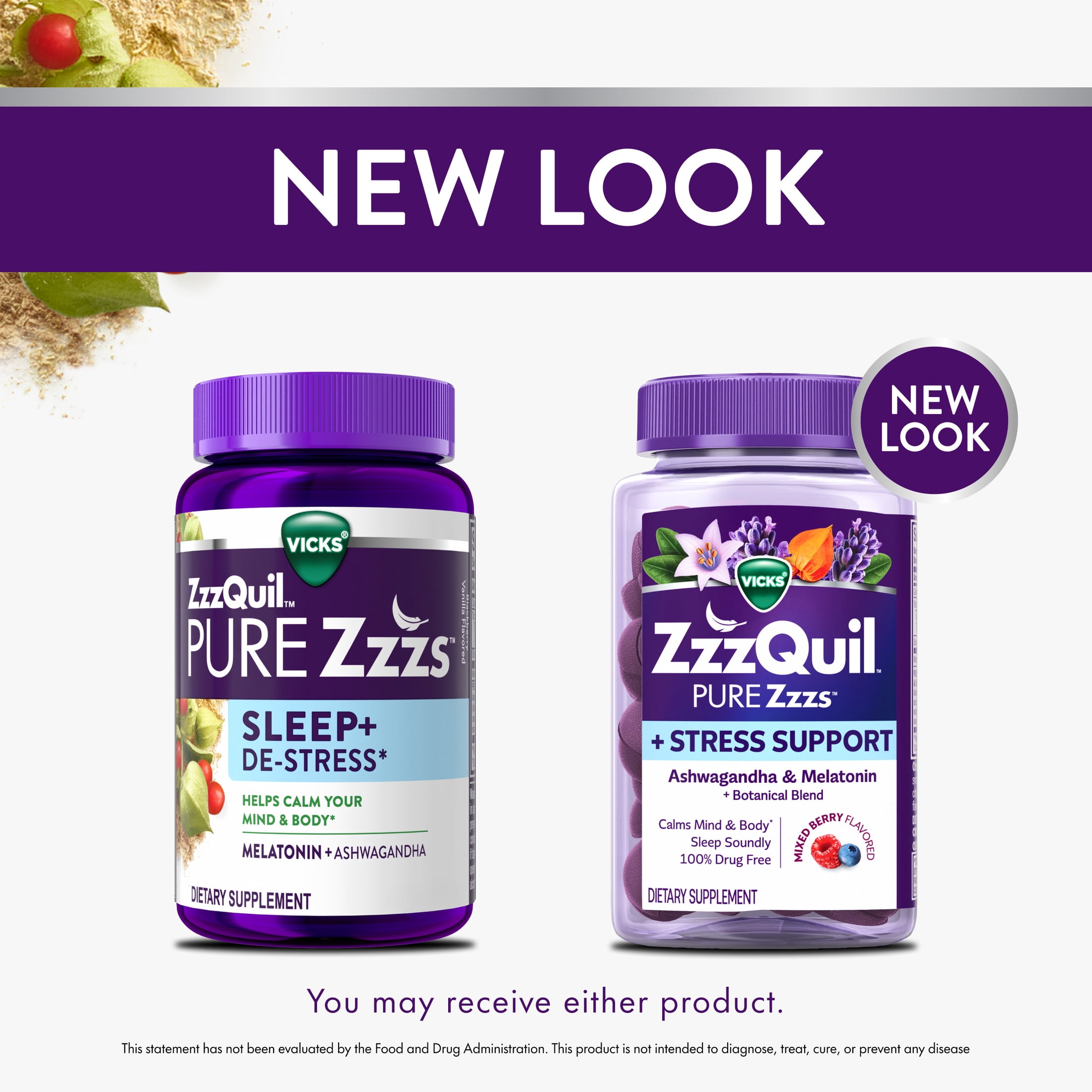 ZzzQuil PURE Zzzs De-Stress Melatonin Sleep Aid Gummies, Dietary Supplement, 42 Count