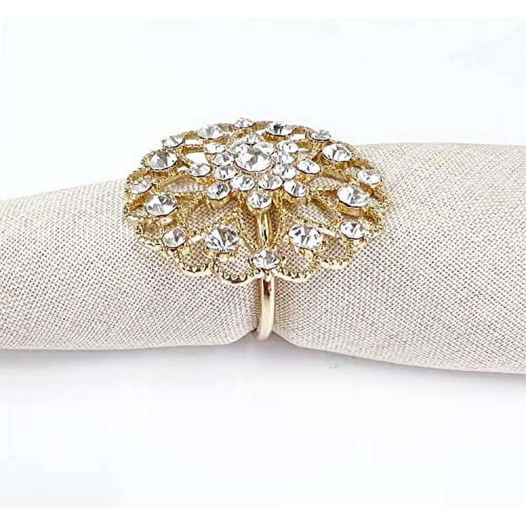 GLITZ GLIMMER Gold, Silver Rhinestones Napkin Rings Set of 4 Christmas  Holiday