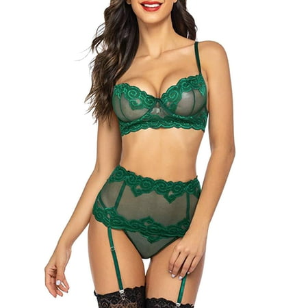 

TANGNADE Lace Perspective Sexy Lingerie Set Women s Thin Bra Garter Set
