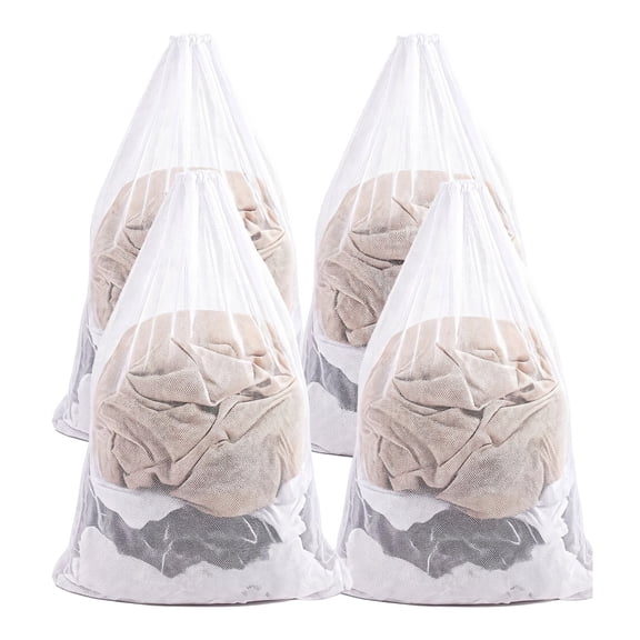 4 Pack Large Mesh Laundry Bags 24" x 36", Heavy Duty Machine Washable Drawstring Laundry Sacks for Home, Travel, College Dorm Use