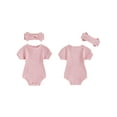thumbnail image 2 of FOCUSNORM Baby Girl 2Pcs Summer Outfits Short Sleeve Crew Neck Ribbed Romper with Headband Set Newborn Clothes, 2 of 9
