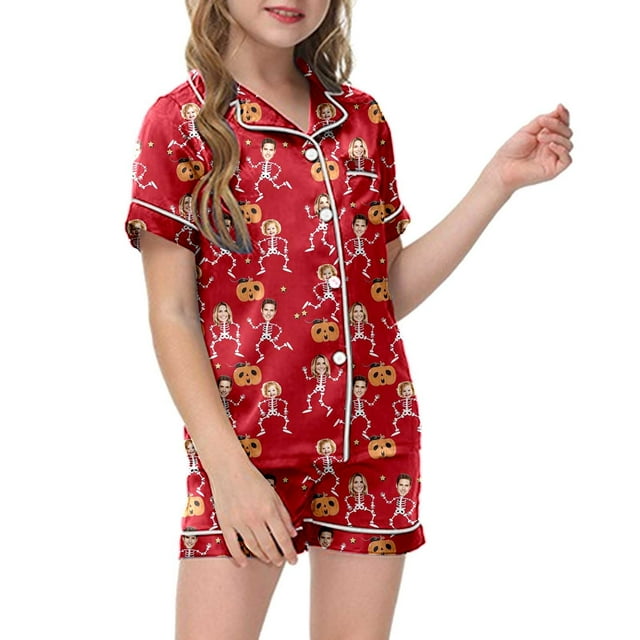 Ensemble de Pyjama Imprimé Halloween pour Enfants Manches Courtes Boutonné et Shorts