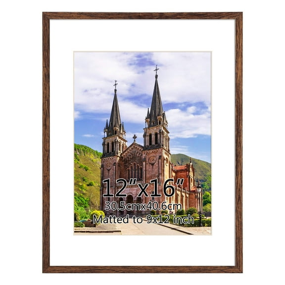 9x12 Picture Frame with Mat, 12x16 Photo Frame without Mat for Wall Mount or Tabletop, Brown