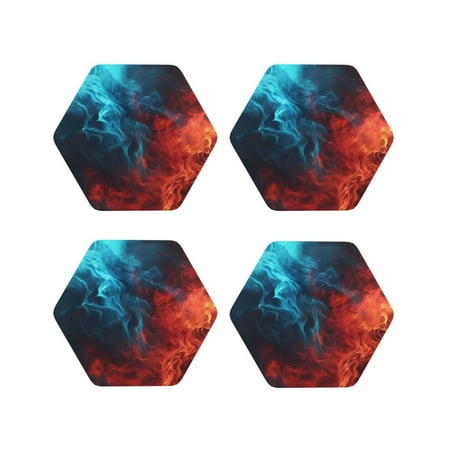 

Tideii Red And Blue Fire for Leather Coasters 4 Pieces Anti-fouling and Anti-scalding Decorative Coasters Suitable for Restaurants Kitchens Coffee Shops-Hexagon
