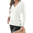 thumbnail image 3 of Women V Neck Long Sleeve Sweaters Criss -Wrap Ruched Pullover Fall Tops White XL, 3 of 8
