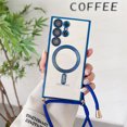 thumbnail image 1 of Adjustable Straps With Phone Case For Magsafe For Samsung S23 S22 Ultra S21 FE Soft Rope Lanyard Magnetic Plating Cases Neckband Navy Blue For Samsung S21 FE, 1 of 6