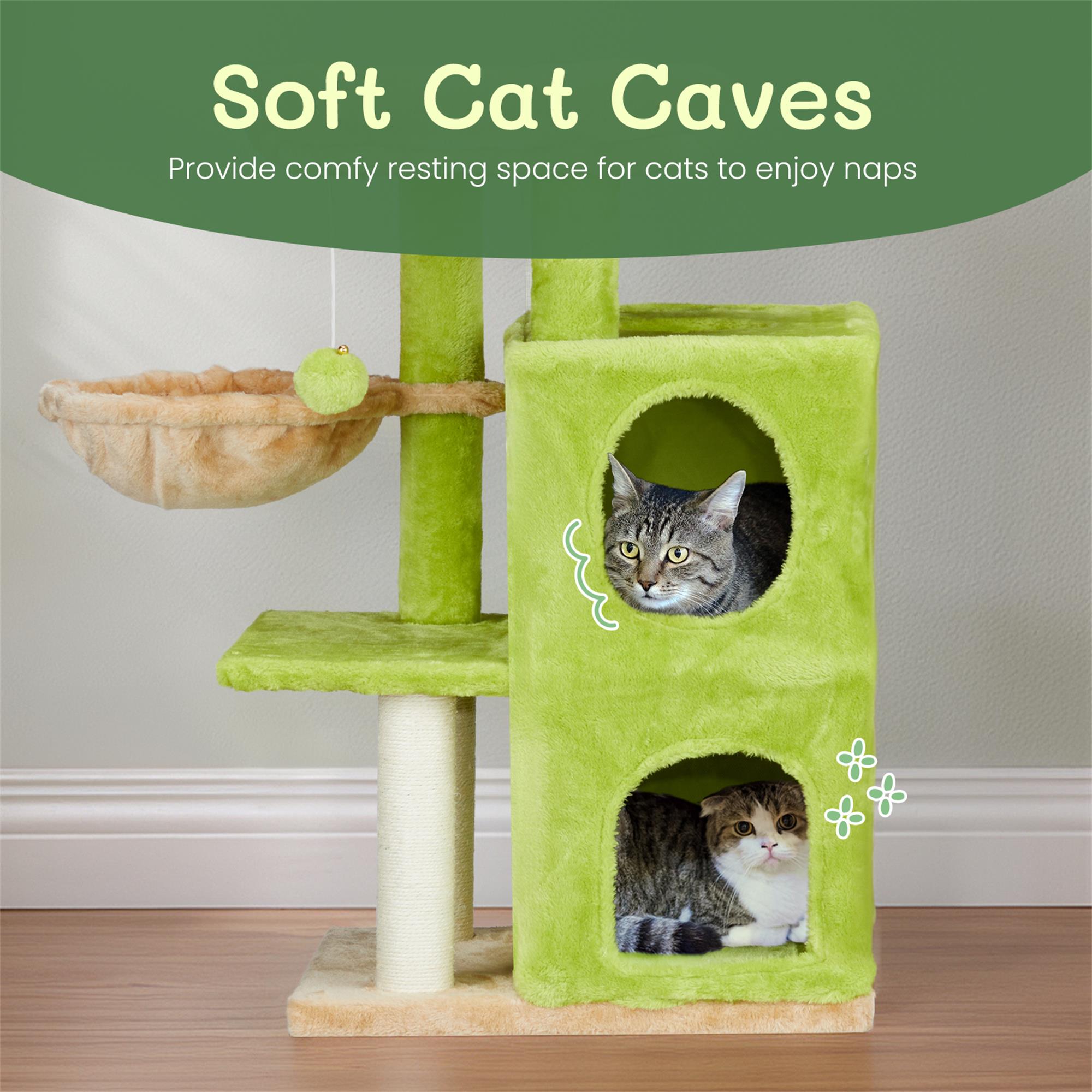 Kadyn 33" Cat Tree Tower for Indoor Cats, Cat Tree House with Large Padded Perch, Hammock, 2-Tiered Condo, Scratching Posts and Dangling Ball, Green