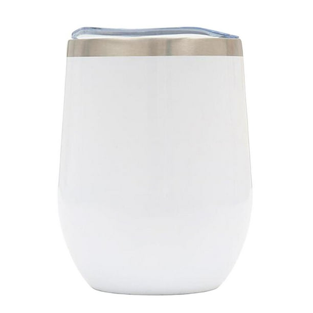 Vaso de 12 oz, vaso de material acero inoxidable sin vástago con tapa, matraz de doble pared con aislamiento al vacío para , oficina, vino, caf Blanco Yotijar Vaso térmico inoxidable