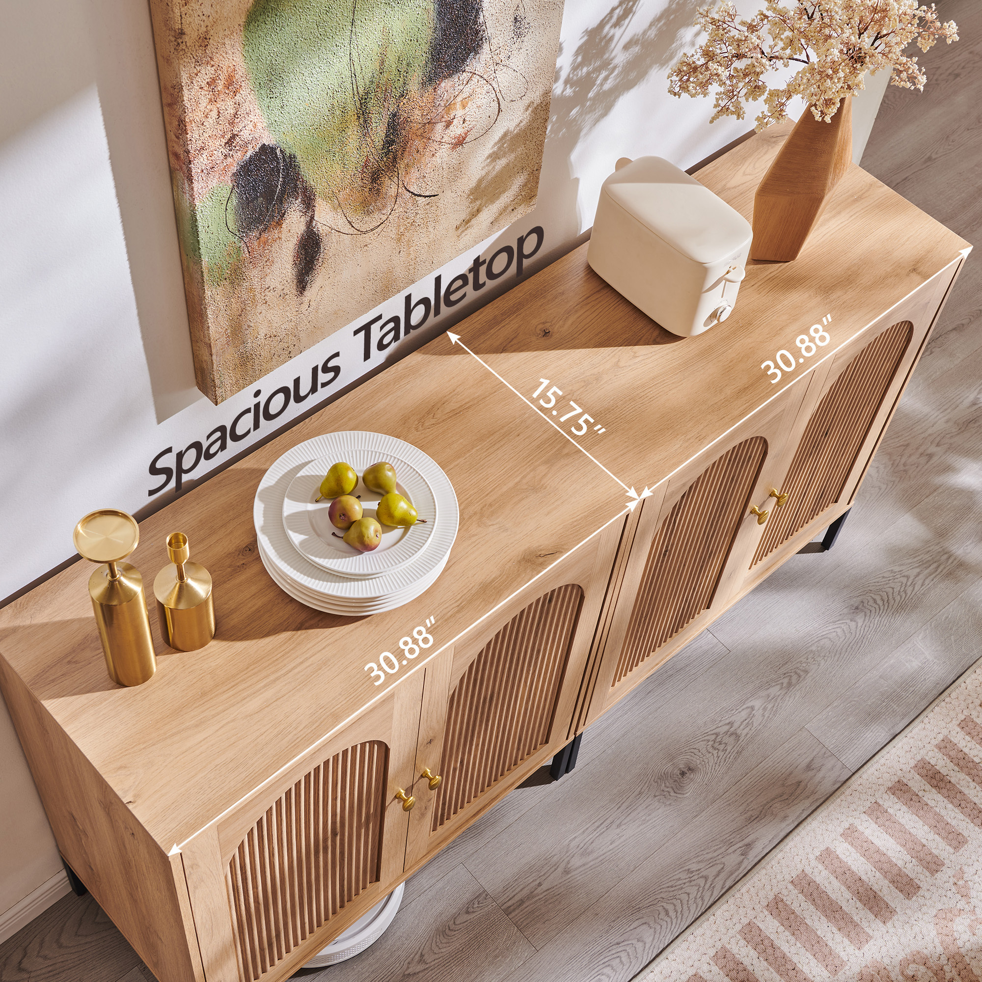 Aitjunz 65" Modern TV Stand with Arched Shelves, Off-White photo 7