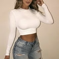 thumbnail image 2 of Outfmvch crop tops for women Exposure Of Navel Long Sleeve Solid Shirt womens tops crop tops White, 2 of 7