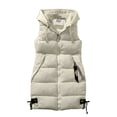 thumbnail image 1 of Arvbitana Women Lightweight Down Jacket Waistcoat Sleeveless Drawstring Zipper-Up Hooded Puffy Vests Autumn Winter Casual Warm Solid Color Cotton-Padded Gilet, 1 of 2