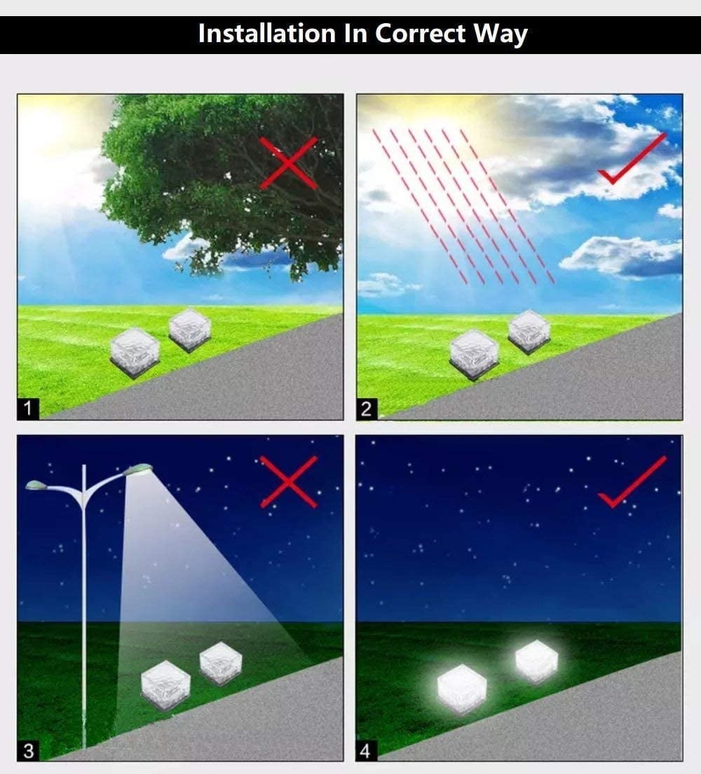 RNKR 4 Pack Solar Glass Brick Lights, LED Ice Cube Rock Lamps for Outdoor Pathway, Patio, Driveway, Garden, Waterproof Landscape Lighting, Cold White