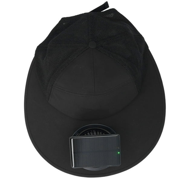 Sombrero Solar Sol, Sombrero de Ventilador Solar de Color Negro de Borde Anchos para acampar