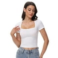 thumbnail image 5 of Women's Square Neck Tops Short Sleeve Crop Tops Workout Summer Clothes Casual Slim Fit T-Shirts, 5 of 6