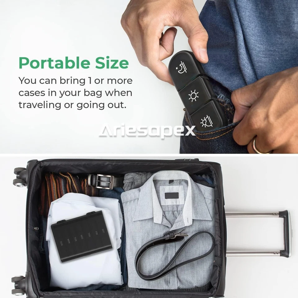 Weekly Pill Organizer 3 Times Portable Travel Pill Box 7 Day W/Case For Vitamins