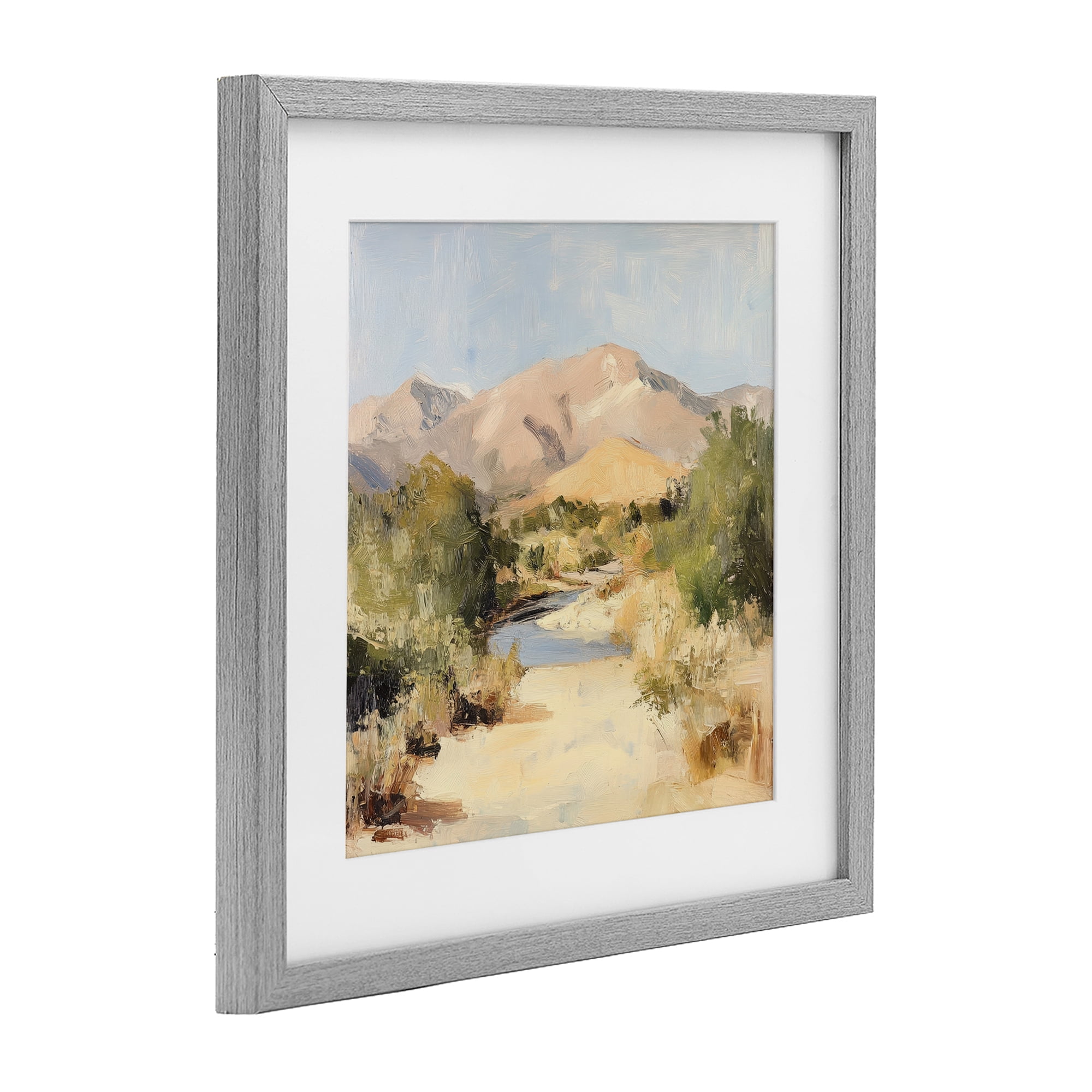 Stupell Industries Beige Desert Mountain Stream Gray Framed Print Under Glass, design by Petal Prints Design