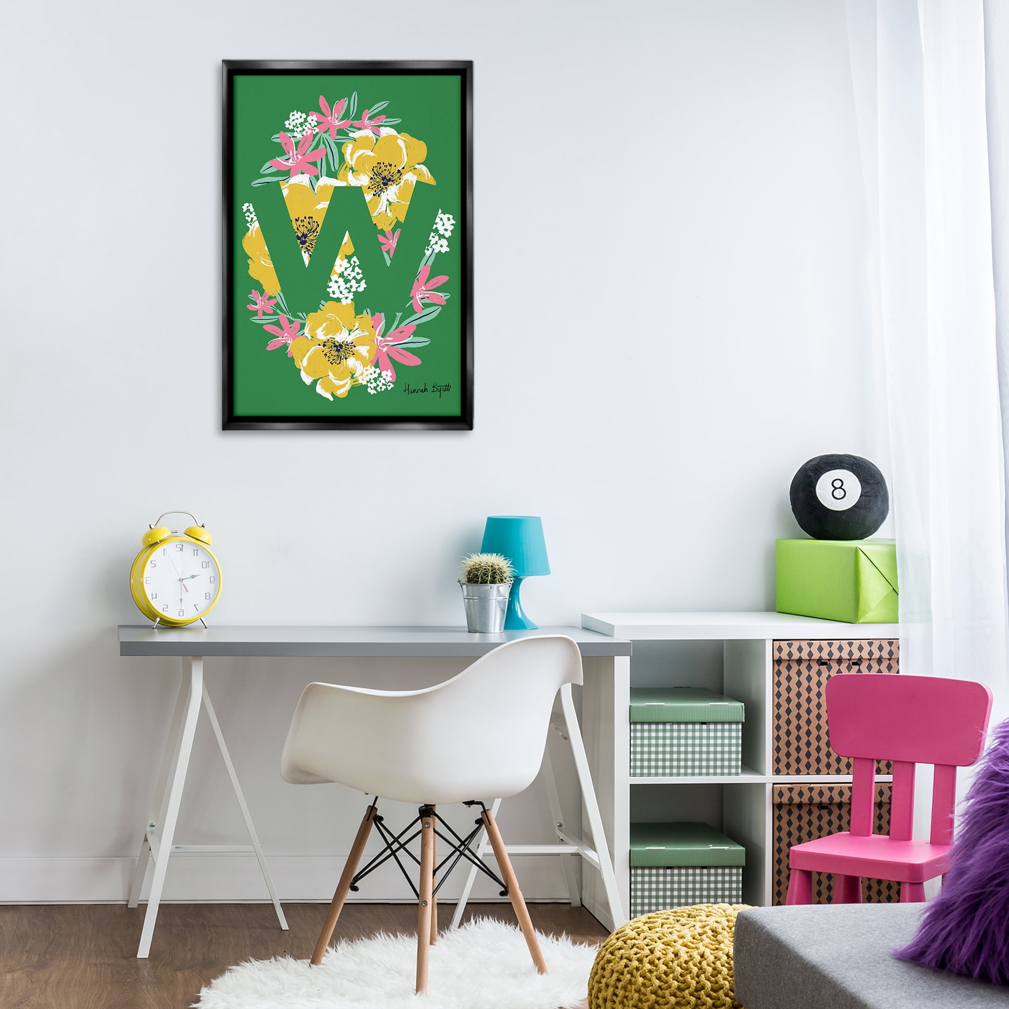 Stupell Industries Floral Bloom Letter W Botanical & Floral Painting Black Floater Framed Art Print Wall Art, 21 x 31